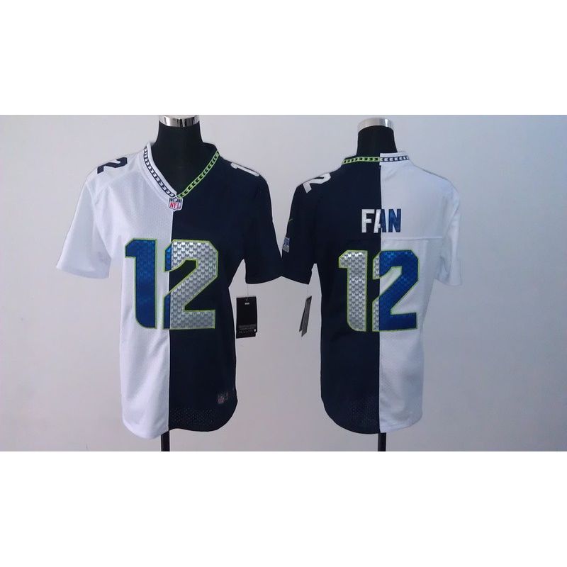 Cheap 12th Fan Seahawks Jersey #12 White-Blue From China Split