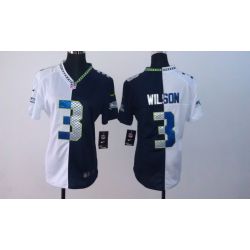 Cheap Russell Wilson Seahawks Jersey #3 White-Blue From China Split