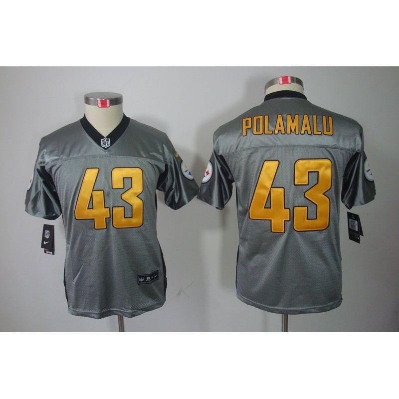 Cheap Troy Polamalu Steelers Youth Jersey #43 Grey From China Grey Shadow