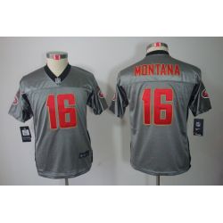 Cheap Joe Montana 49ers Youth Jersey #16 Grey From China Grey Shadow