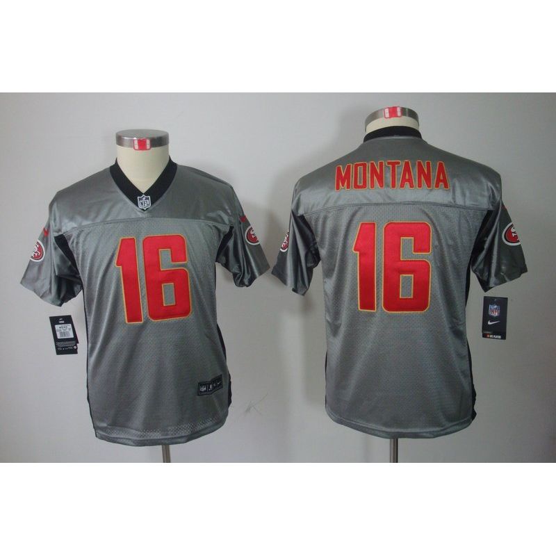 Cheap Joe Montana 49ers Youth Jersey #16 Grey From China Grey Shadow