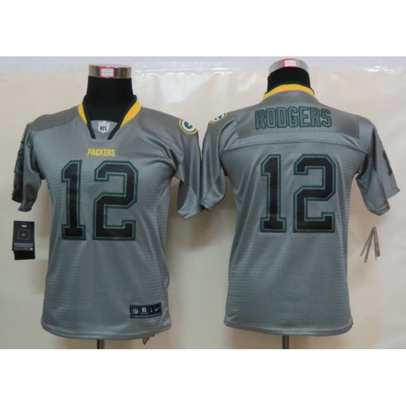 Cheap Aaron Rodgers Packers Youth Jersey #12 Grey From China Lights Out