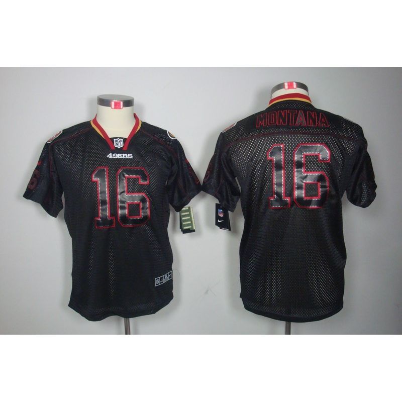 Cheap Joe Montana 49ers Youth Jersey #16 Black From China Lights Out