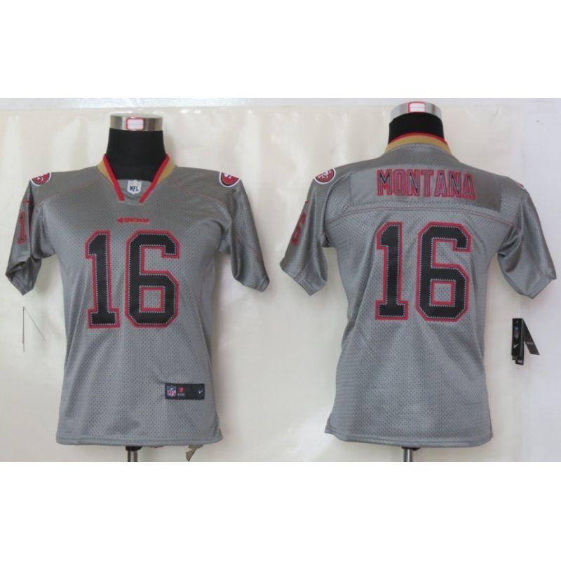 Cheap Joe Montana 49ers Youth Jersey #16 Grey From China Lights Out