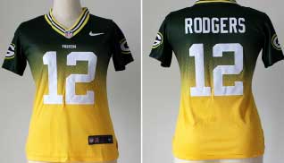 [Women's Drift Fashion]Green Bay Packers #12 Aaron Rodgers (Green-Yellow) XL