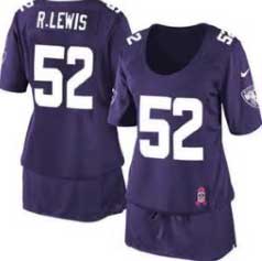 [Women's Breast Cancer Awareness Dress] Baltimore Ravens #52 Ray Lewis (Purple) S